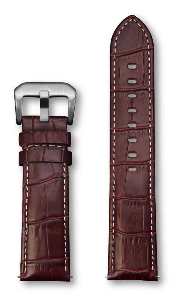 Aeromeister Amsterdam S15 Semi shiny North American brown croco leather strap with cream stitching