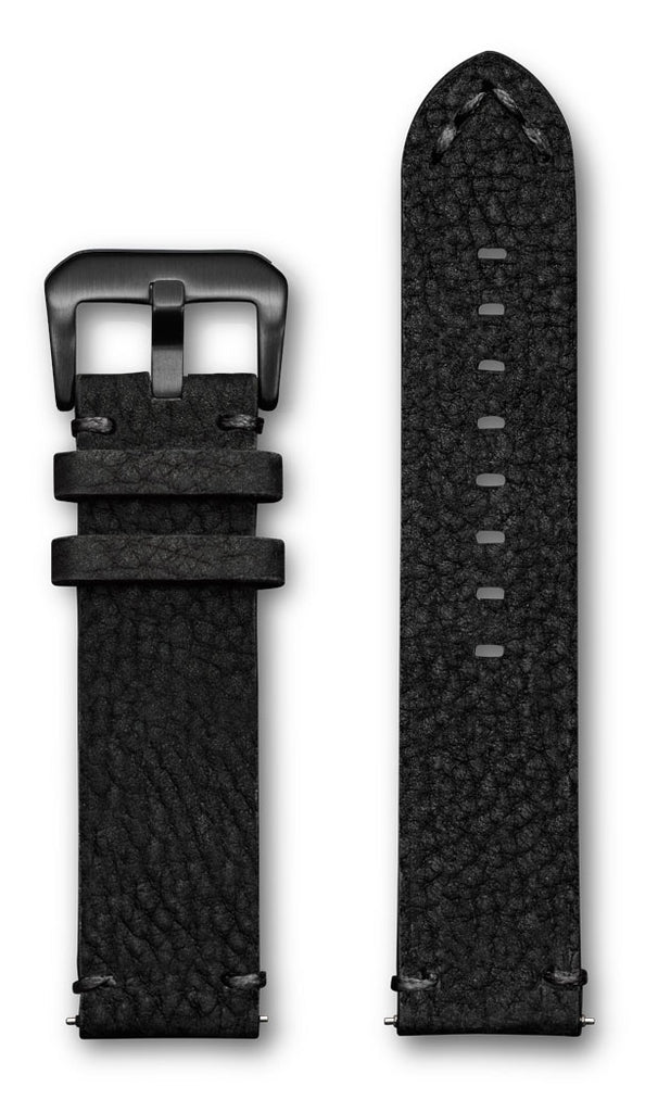 Aeromeister Amsterdam S43 Black nubuck buffalo leather strap with black handstitching