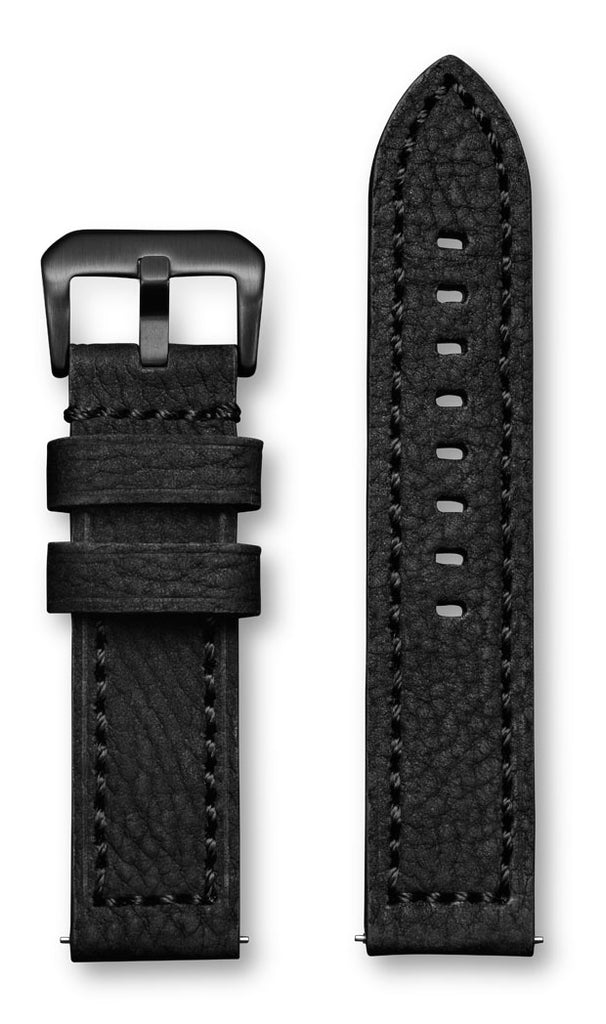 Aeromeister Amsterdam S35 Black nubuck buffalo leather strap with black stitching