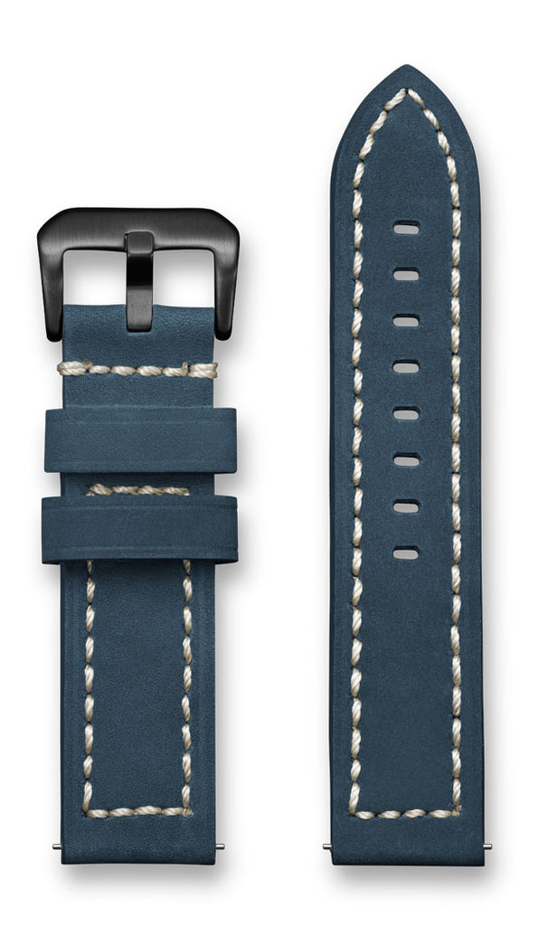 Aeromeister Amsterdam S37 Vintage dark blue nubuck leather strap with cream stitching