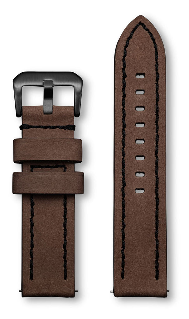 Aeromeister Amsterdam S44 Vintage oil medium brown nubuck leather strap with black stitching